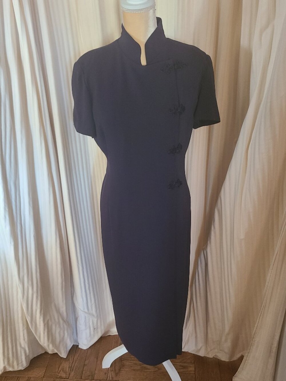 DANA BUCHMAN Asian Style midi dress, navy. Size 10.